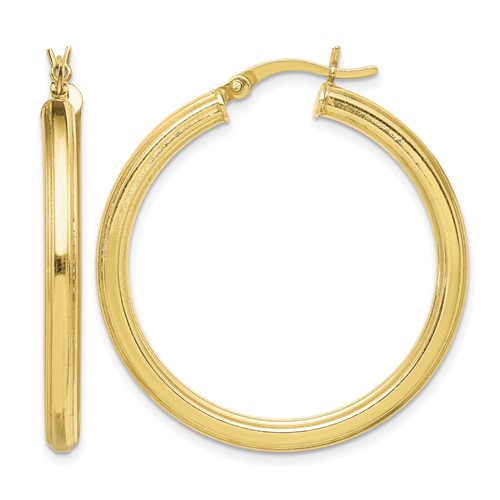 Sterling Silver Gold Flash Plated 3x 35mm Grooved Hoop Earrings