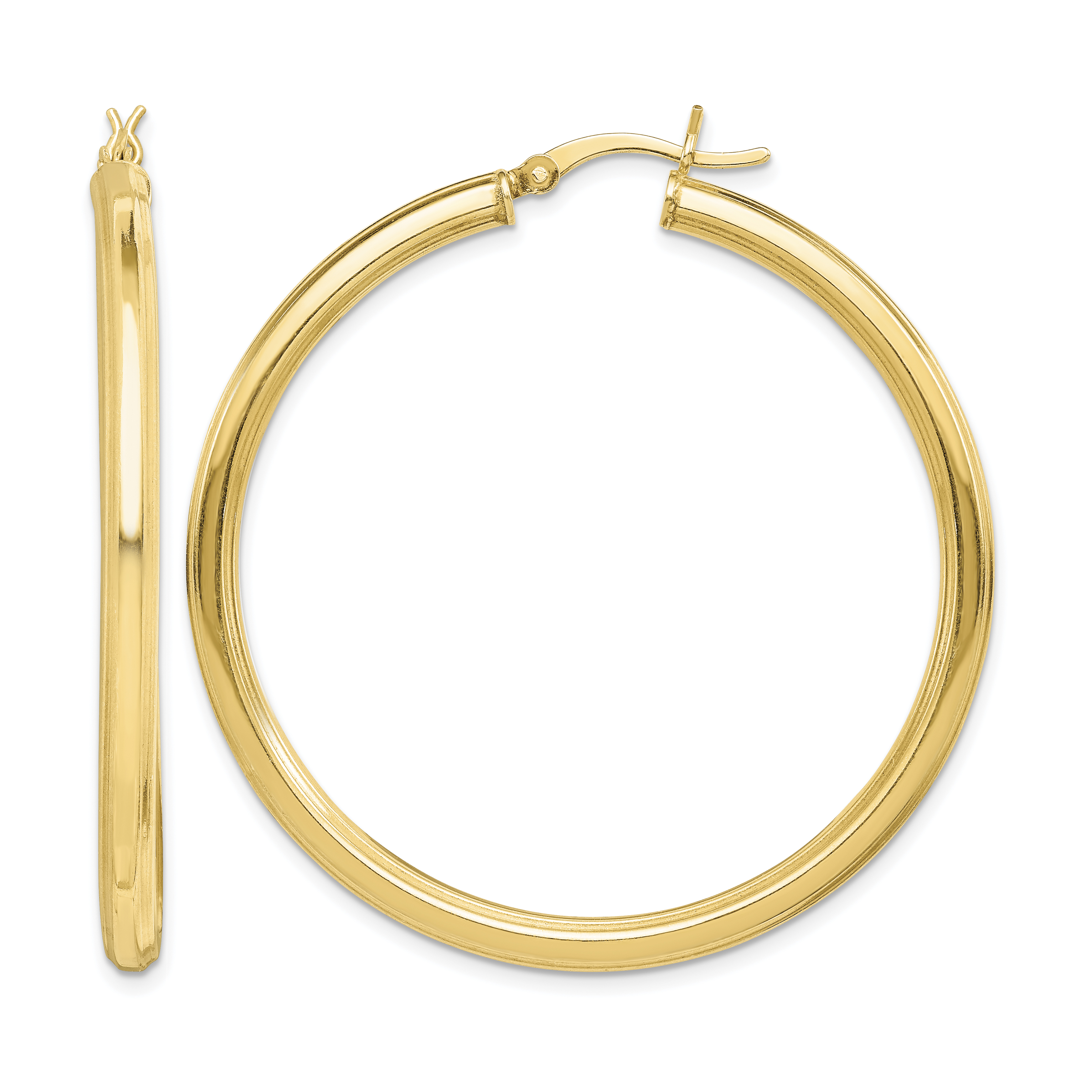 Sterling Silver Gold Flash Plated 3x45mm Grooved Hoop Earrings (QE6683)