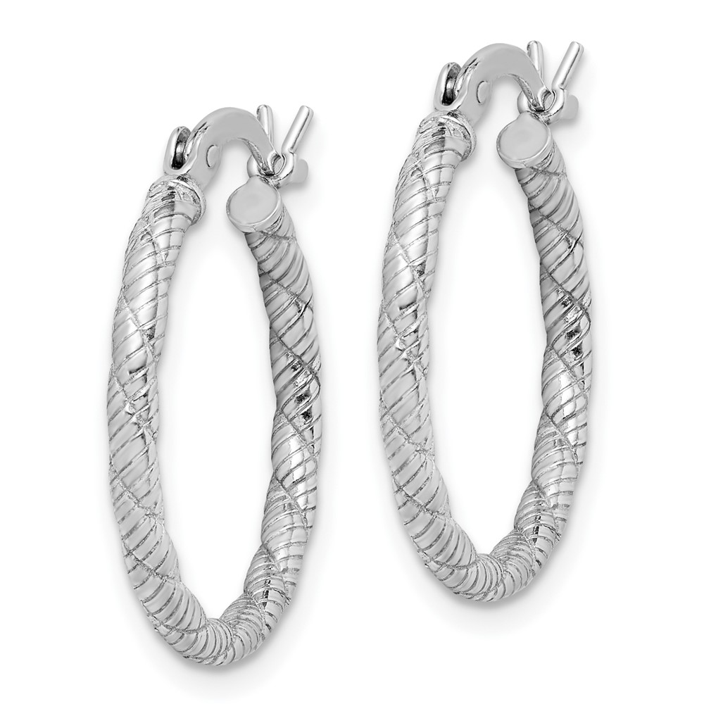 Sterling Silver Rhodium-plated Patterned Twist 2x20mm Hoop Earrings (QE6710)
