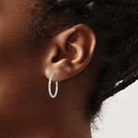Sterling Silver Rhodium-plated Patterned Twist 2x20mm Hoop Earrings view 3
