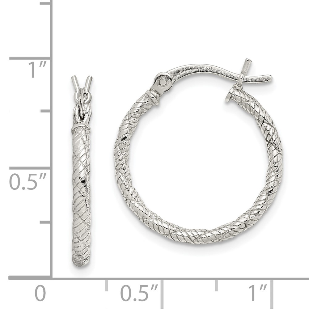 Sterling Silver Rhodium-plated Patterned Twist 2x20mm Hoop Earrings (QE6710)