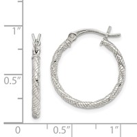 Sterling Silver Rhodium-plated Patterned Twist 2x20mm Hoop Earrings view 4