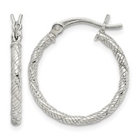 Sterling Silver Rhodium-plated Patterned Twist 2x20mm Hoop Earrings view 1