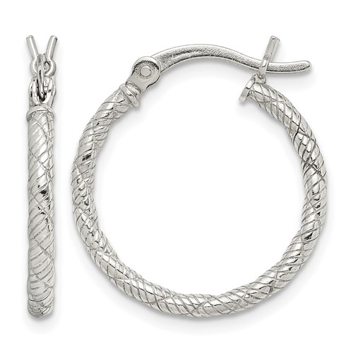 Sterling Silver Rhodium-plated Patterned Twist 2x 20mm Hoop Earrings