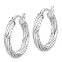 Sterling Silver Rhodium-plated Twisted 4x 25mm Hoop Earrings view 2