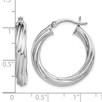 Sterling Silver Rhodium-plated Twisted 4x 25mm Hoop Earrings view 4