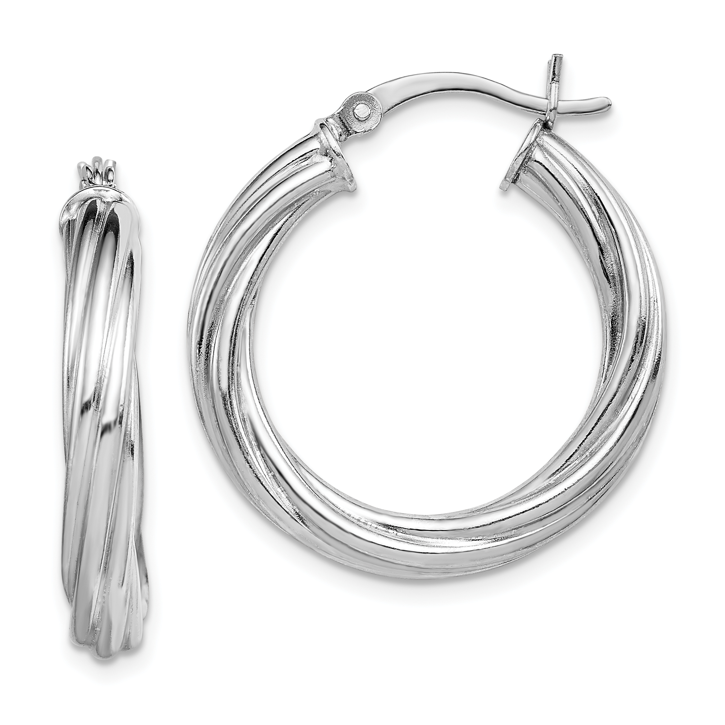 Sterling Silver Rhodium-plated Twisted 4x25mm Hoop Earrings (QE6717)