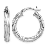Sterling Silver Rhodium-plated Twisted 4x 25mm Hoop Earrings view 1
