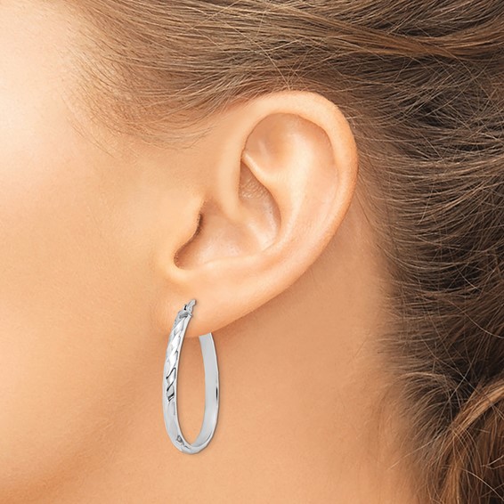 Sterling Silver Rhodium-plated 4mm Textured Hoop Earrings