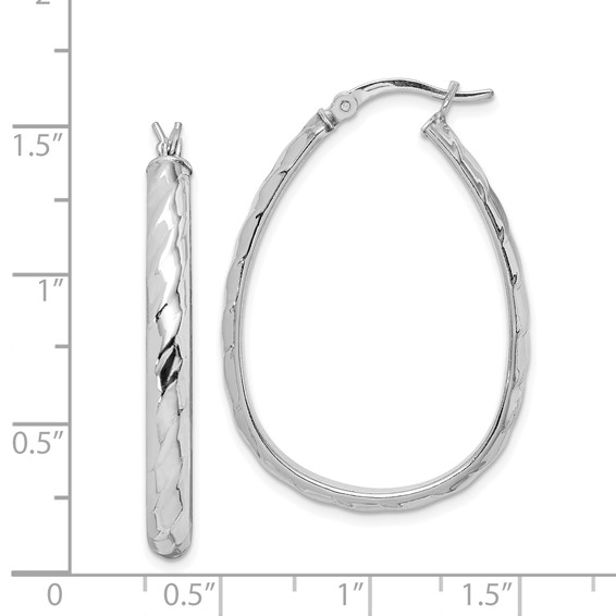 Sterling Silver Rhodium-plated 4mm Textured Hoop Earrings