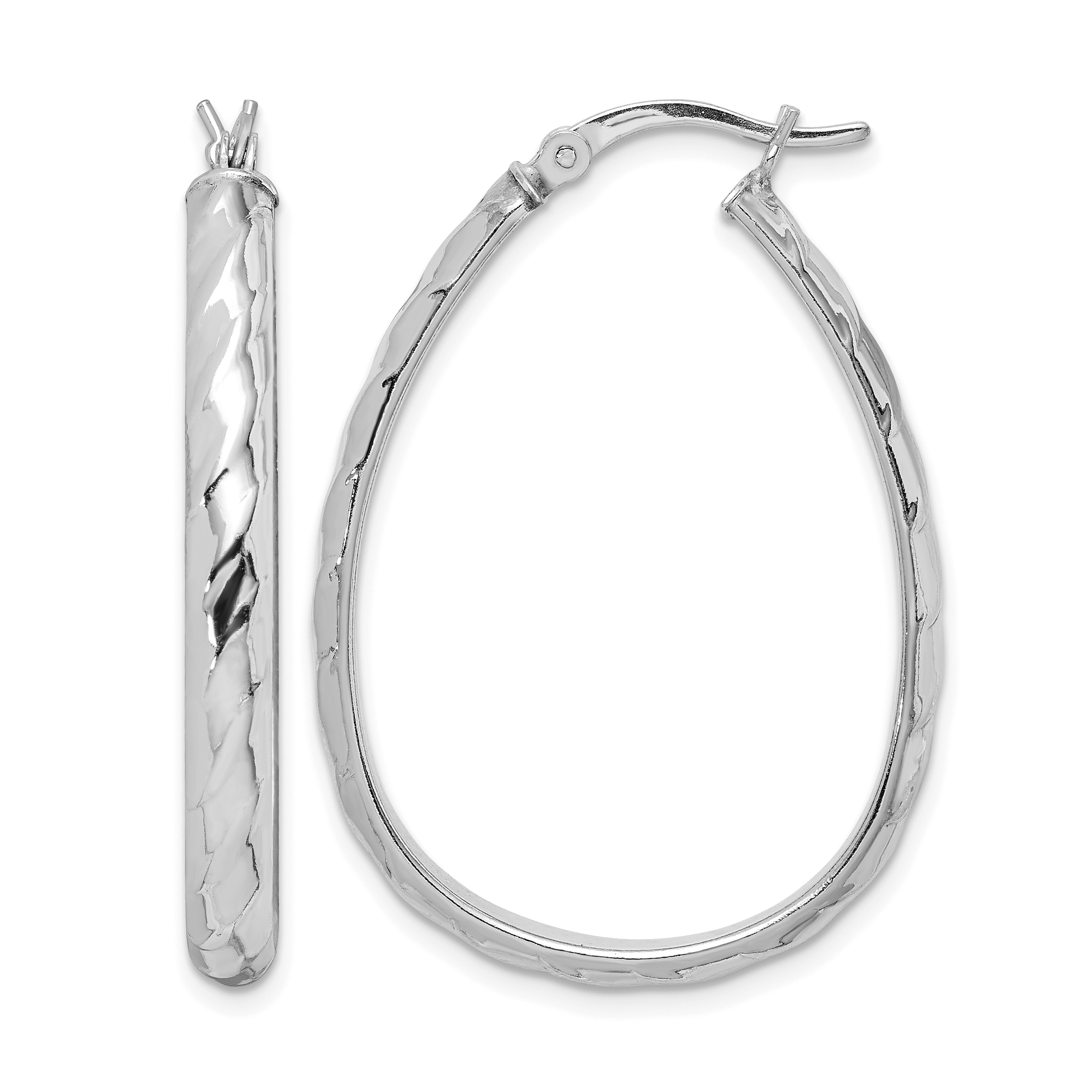 Sterling Silver Rhodium-plated 4mm Textured Hoop Earrings (QE6720)