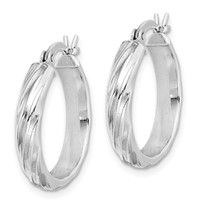 Sterling Silver Rhodium-plated Textured 20mm Hoop Earrings view 2