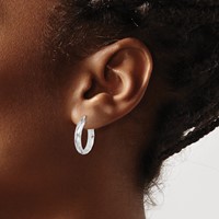 Sterling Silver Rhodium-plated Textured 20mm Hoop Earrings view 3