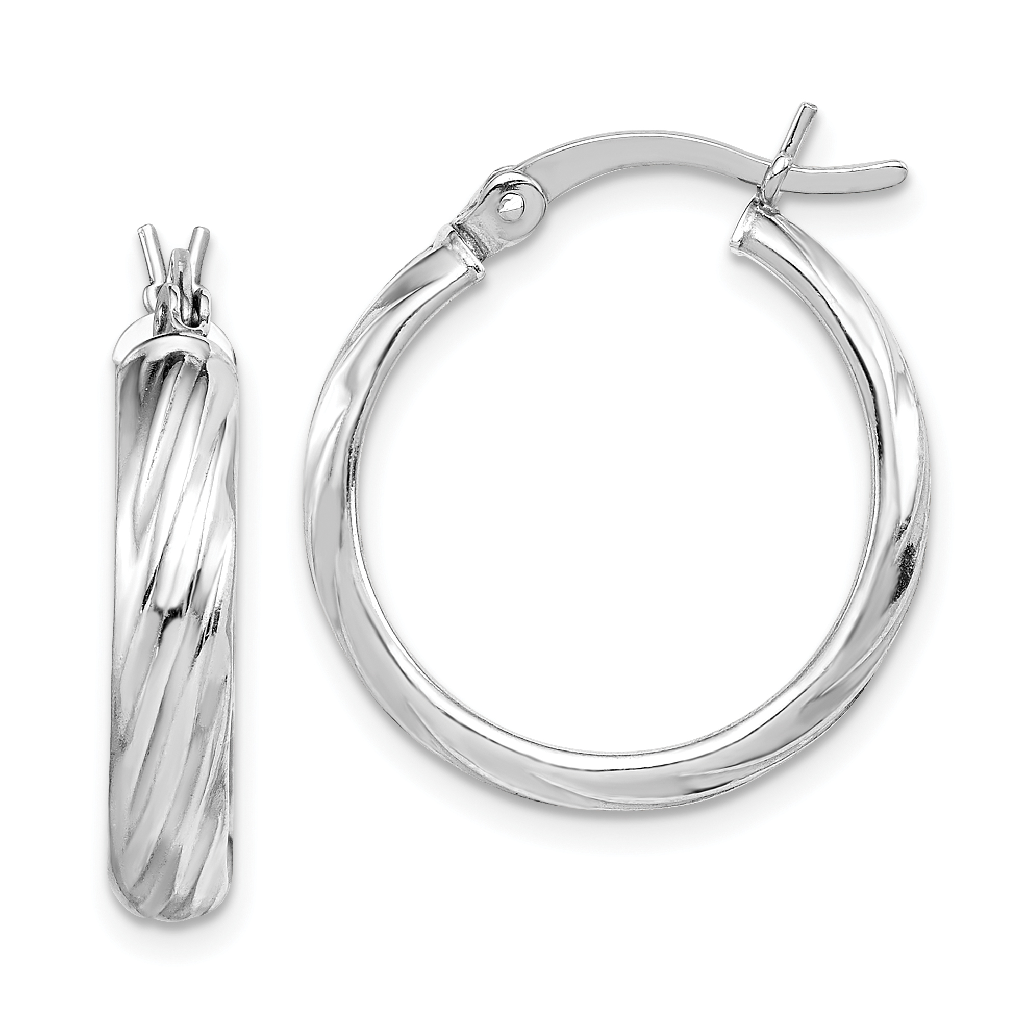 Sterling Silver Rhodium-plated Textured 20mm Hoop Earrings (QE6722)