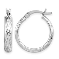 Sterling Silver Rhodium-plated Textured 20mm Hoop Earrings view 1