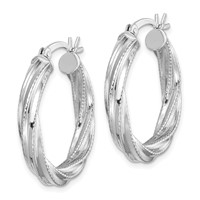 Sterling Silver Rhod-plated Patterned Twisted 4x25mm Hoop Earrings view 2