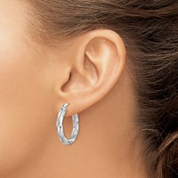 Sterling Silver Rhod-plated Patterned Twisted 4x25mm Hoop Earrings view 3
