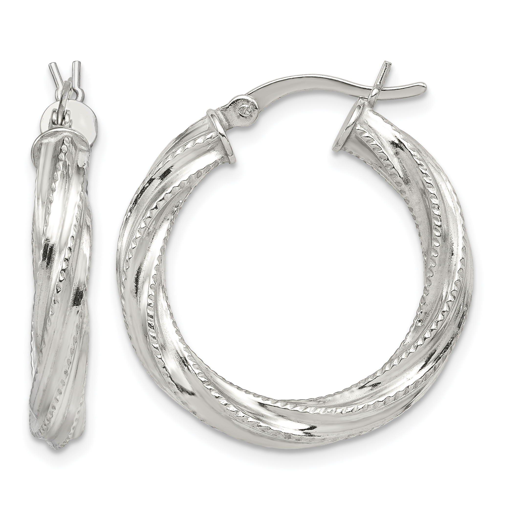 Sterling Silver Rhod-plated Patterned Twisted 4x25mm Hoop Earrings (QE6727)
