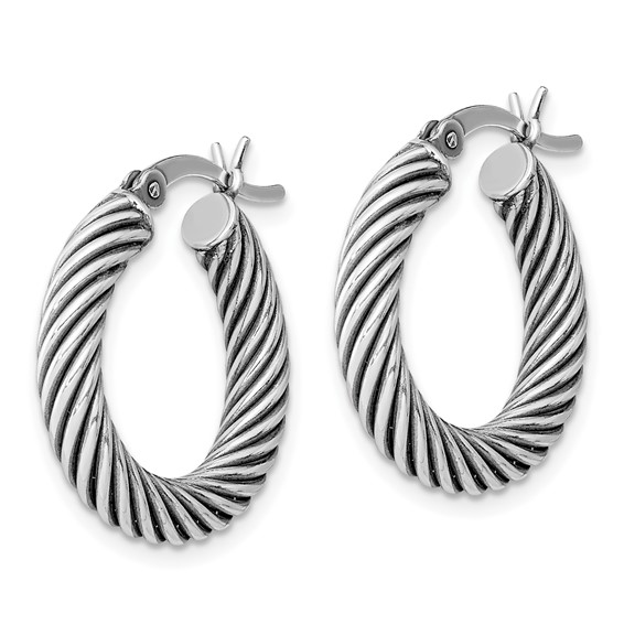 Sterling Silver 3.25mm Antiqued Twisted Hoop Earrings