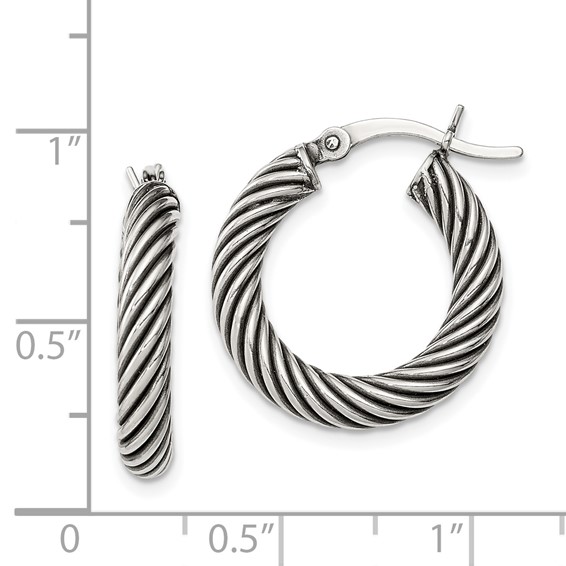 Sterling Silver 3.25mm Antiqued Twisted Hoop Earrings