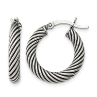 Sterling Silver Antiqued 3.25x 20mm Twisted Hoop Earrings view 1