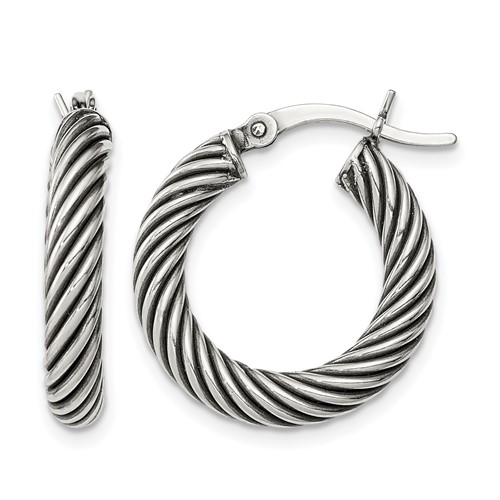 Sterling Silver Antiqued 3.25x 20mm Twisted Hoop Earrings