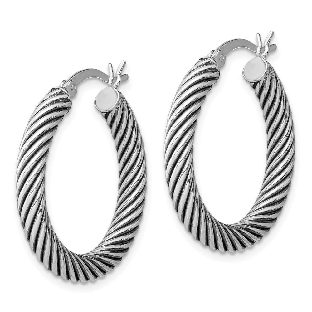 Sterling Silver Antiqued 3.25x25mm Twisted Hoop Earrings (QE6729)