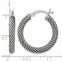 Sterling Silver Antiqued 3.25x 25mm Twisted Hoop Earrings view 4