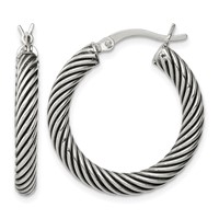 Sterling Silver Antiqued 3.25x 25mm Twisted Hoop Earrings view 1