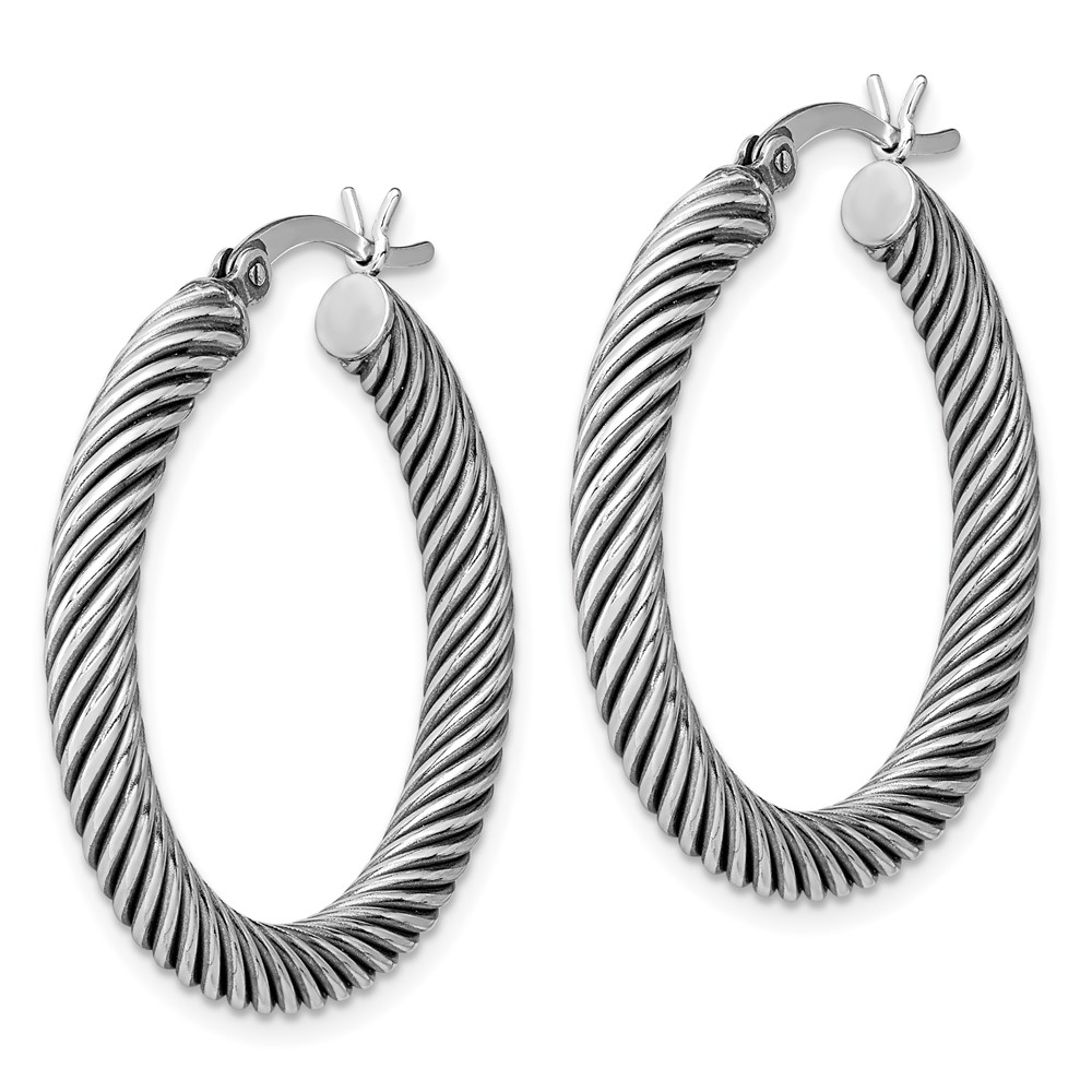 Sterling Silver Antiqued 3.25x30mm Twisted Hoop Earrings (QE6730)