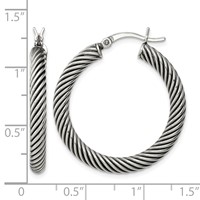 Sterling Silver Antiqued 3.25x 30mm Twisted Hoop Earrings view 4