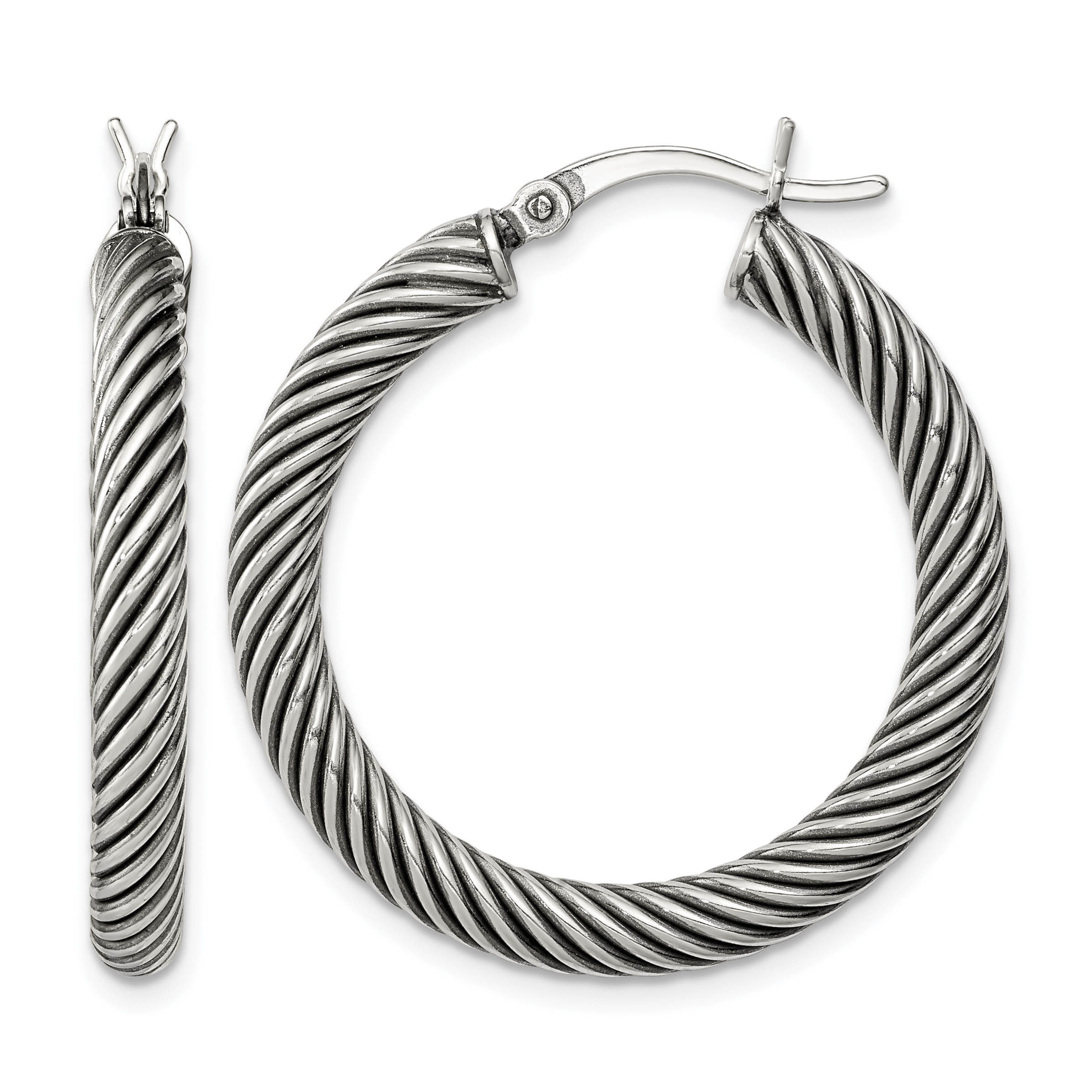 Sterling Silver Antiqued 3.25x30mm Twisted Hoop Earrings (QE6730)