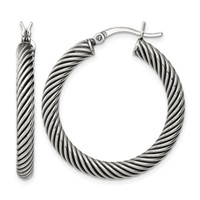 Sterling Silver Antiqued 3.25x 30mm Twisted Hoop Earrings view 1