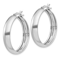 Sterling Silver Rhodium-plated 6x30mm Polished Hoop Earrings view 2
