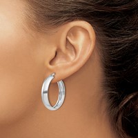 Sterling Silver Rhodium-plated 6x30mm Polished Hoop Earrings view 3