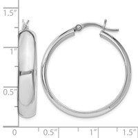 Sterling Silver Rhodium-plated 6x30mm Polished Hoop Earrings view 4