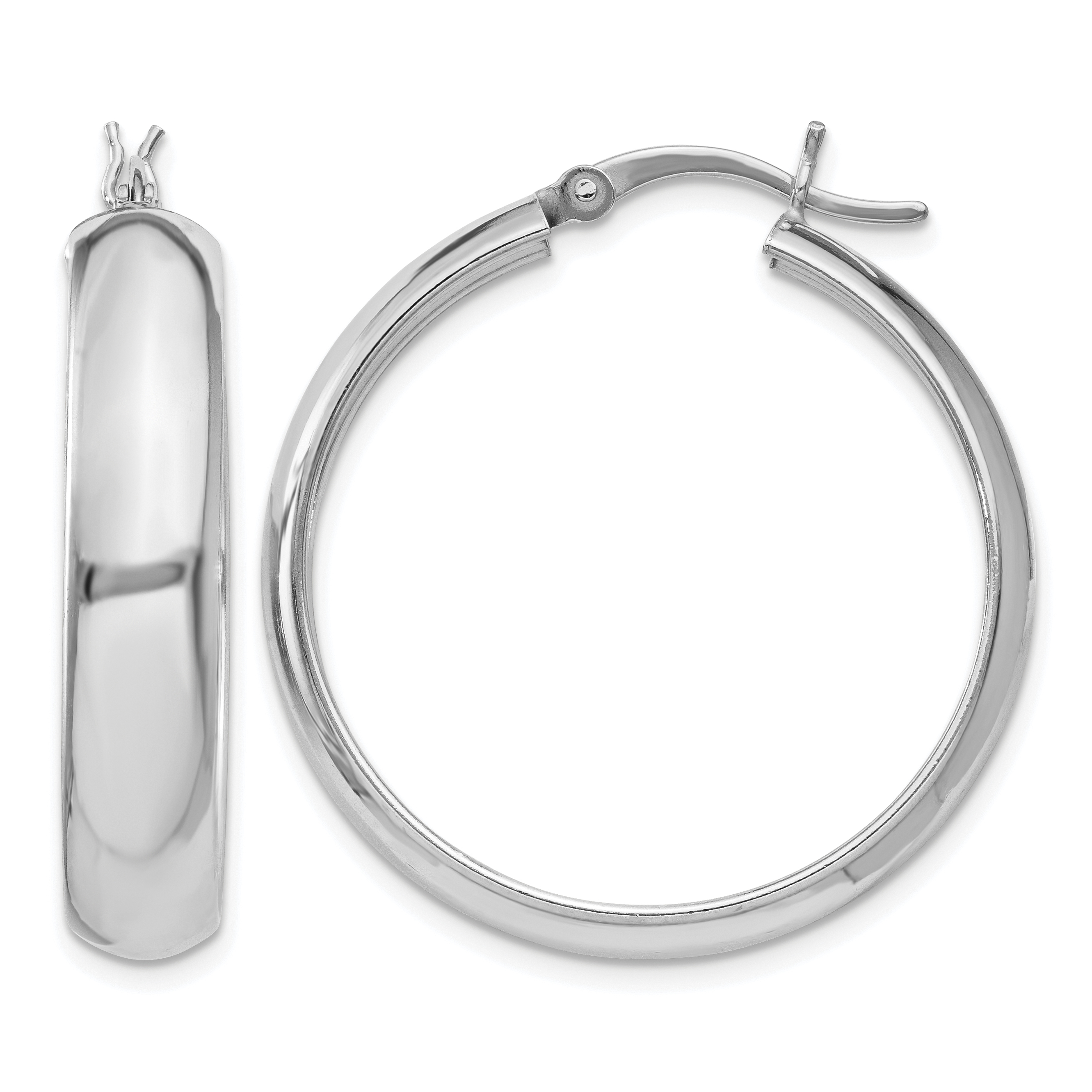 Sterling Silver Rhodium-plated 6x30mm Polished Hoop Earrings (QE6735)