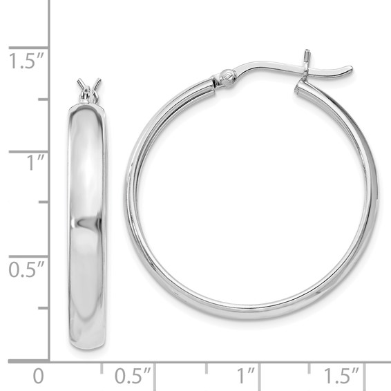 Sterling Silver Rhodium-plated 4mm x 30 Hoop Earrings
