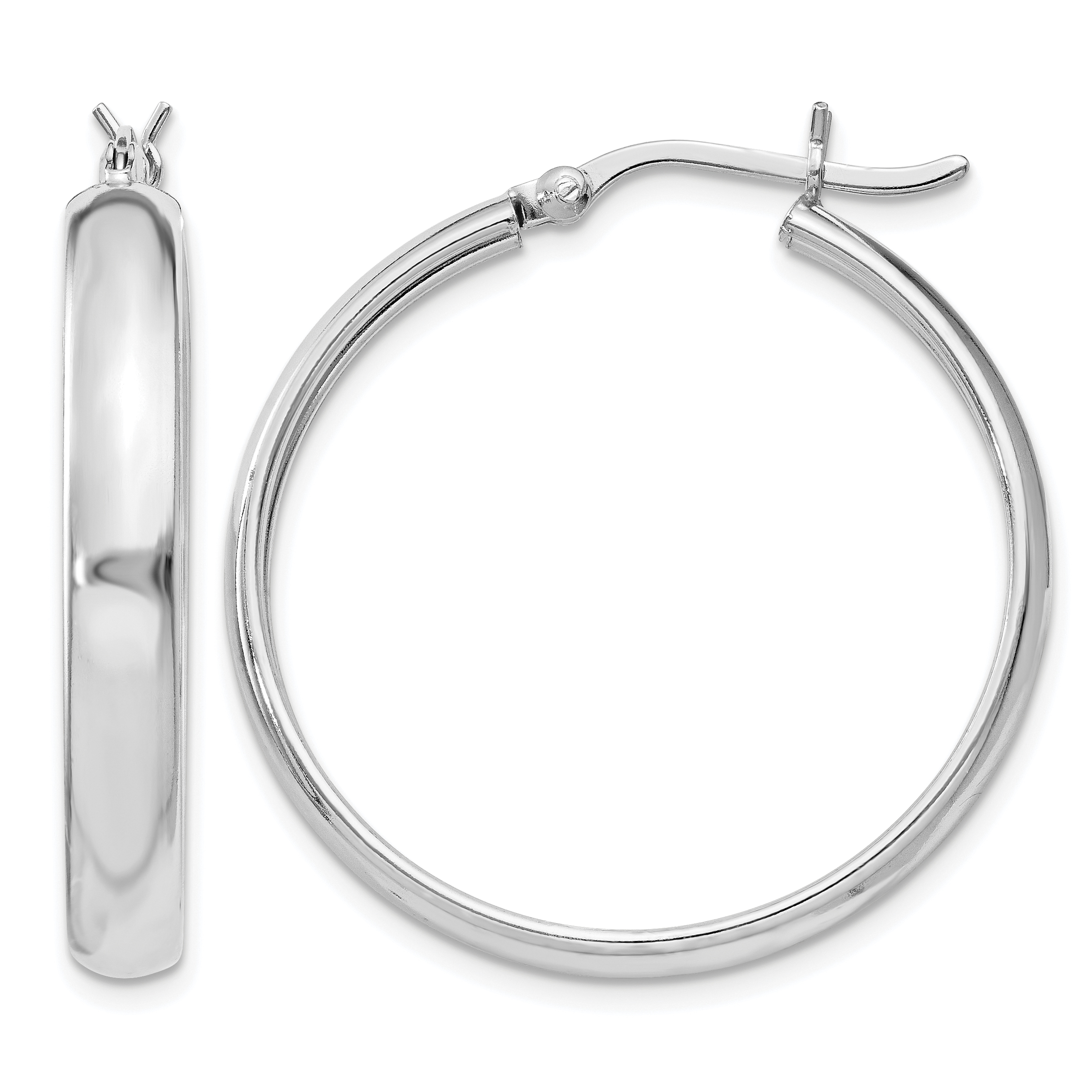 Sterling Silver Rhodium-plated 4mm x 30 Hoop Earrings (QE6744)