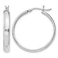 Sterling Silver Rhodium-plated 4mm X 30 Hoop Earrings view 1