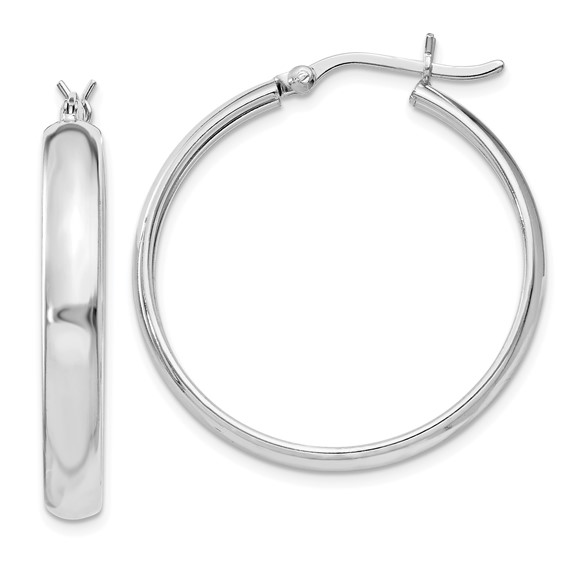 Sterling Silver Rhodium-plated 4mm x 30 Hoop Earrings