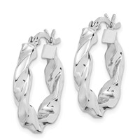 Sterling Silver Rhodium Plated Twisted 3.5x 20mm Hoop Earrings view 2