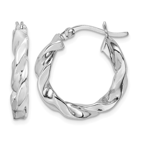 Sterling Silver Rhodium Plated Twisted 3.5x 20mm Hoop Earrings