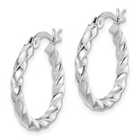 Sterling Silver Rhodium-plated Twisted 3x 20mm Hoop Earrings view 2