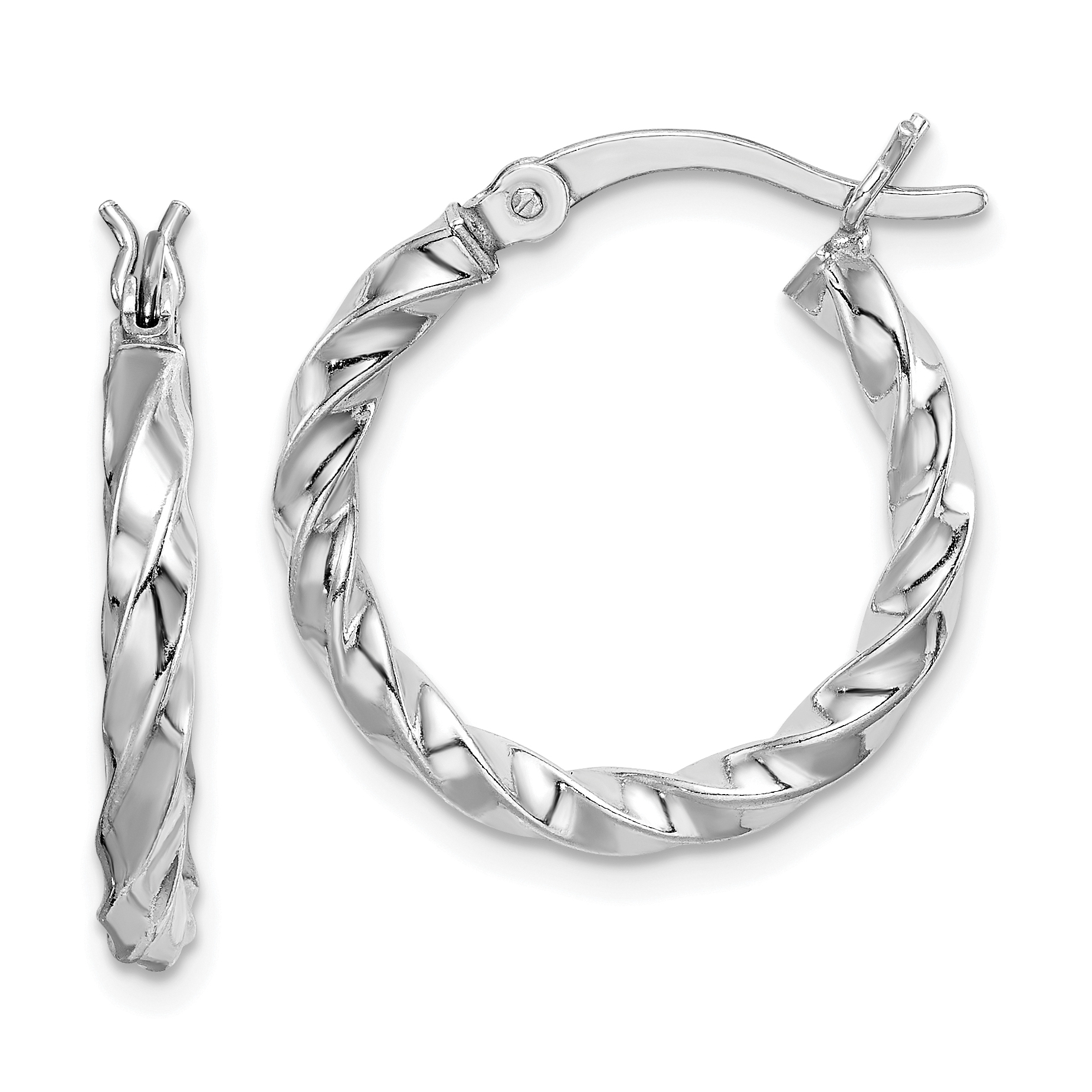 Sterling Silver Rhodium-plated Twisted 3x20mm Hoop Earrings (QE6751)