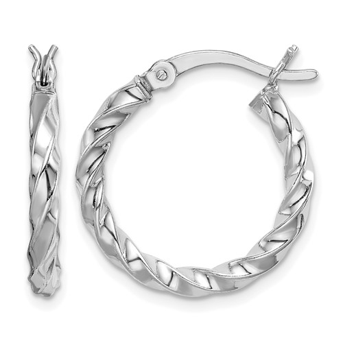 Sterling Silver Rhodium-plated Twisted 3x 20mm Hoop Earrings