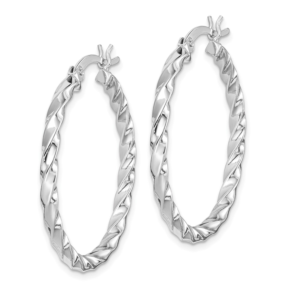 Sterling Silver Rhodium-plated Twisted 3x30mm Hoop Earrings (QE6752)