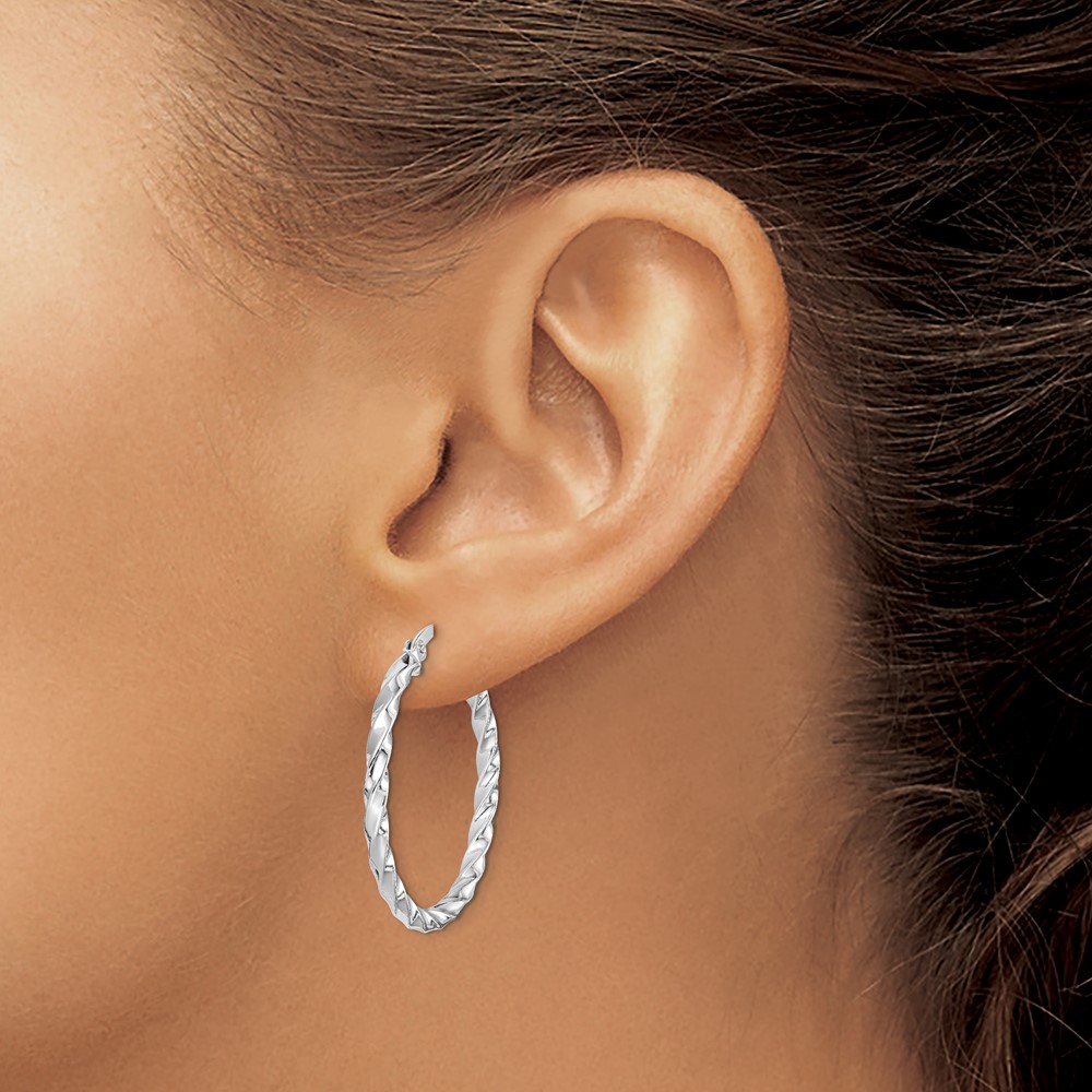 Sterling Silver Rhodium-plated Twisted 3x30mm Hoop Earrings (QE6752)