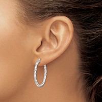 Sterling Silver Rhodium-plated Twisted 3x 30mm Hoop Earrings view 3