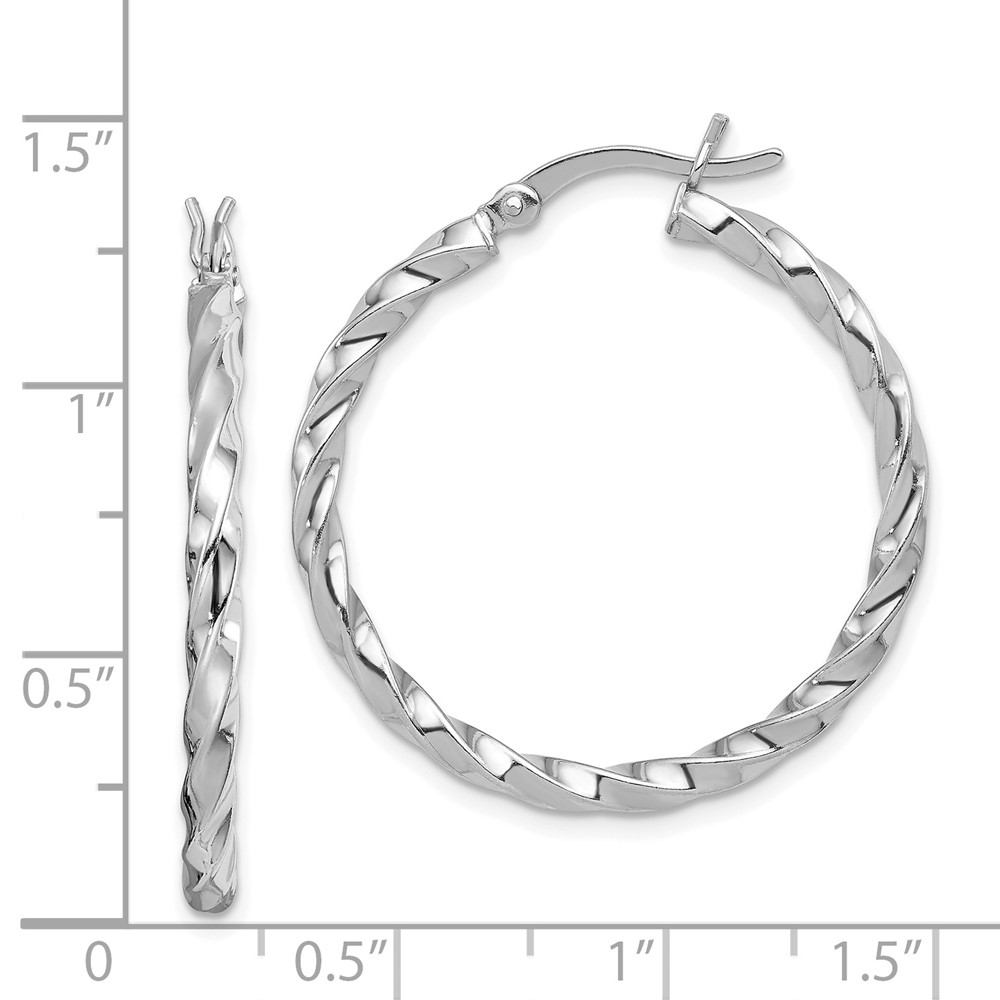 Sterling Silver Rhodium-plated Twisted 3x30mm Hoop Earrings (QE6752)